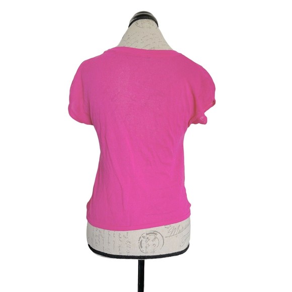 T Tahari Womens Pink Barbiecore Blouse Top Size XS Fuchsia Pink Twist Hem Front - Picture 3 of 13